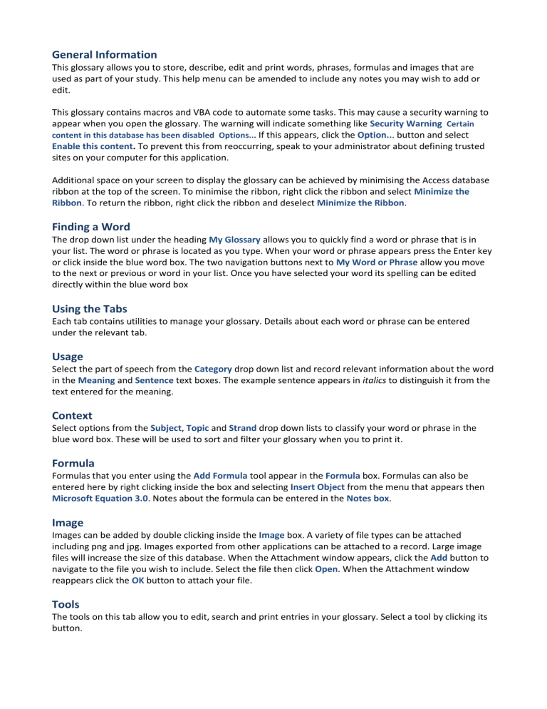 thesis glossary section