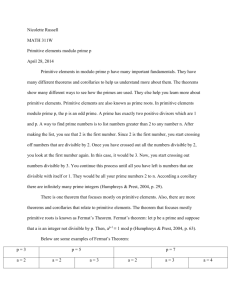 Primitive elements in modulo prime p have many important