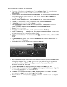 Study Guide Key for Chapter 2 - The Solar System The hottest of the