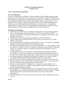HCPSS Curriculum Framework Common Core 7 Unit 3: Expressions
