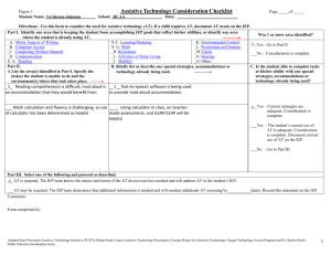 Figure 1 Assistive Technology Consideration Checklist Page of