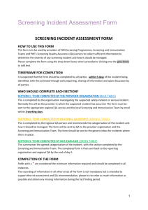 Screening incident assessment form