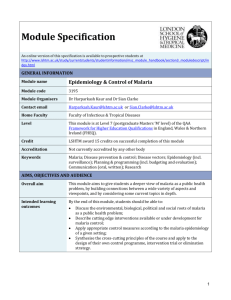 3195 Epidemiology & Control of Malaria Module Specification