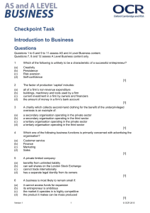 AS and A Level Business Checkpoint Task (Introduction to
