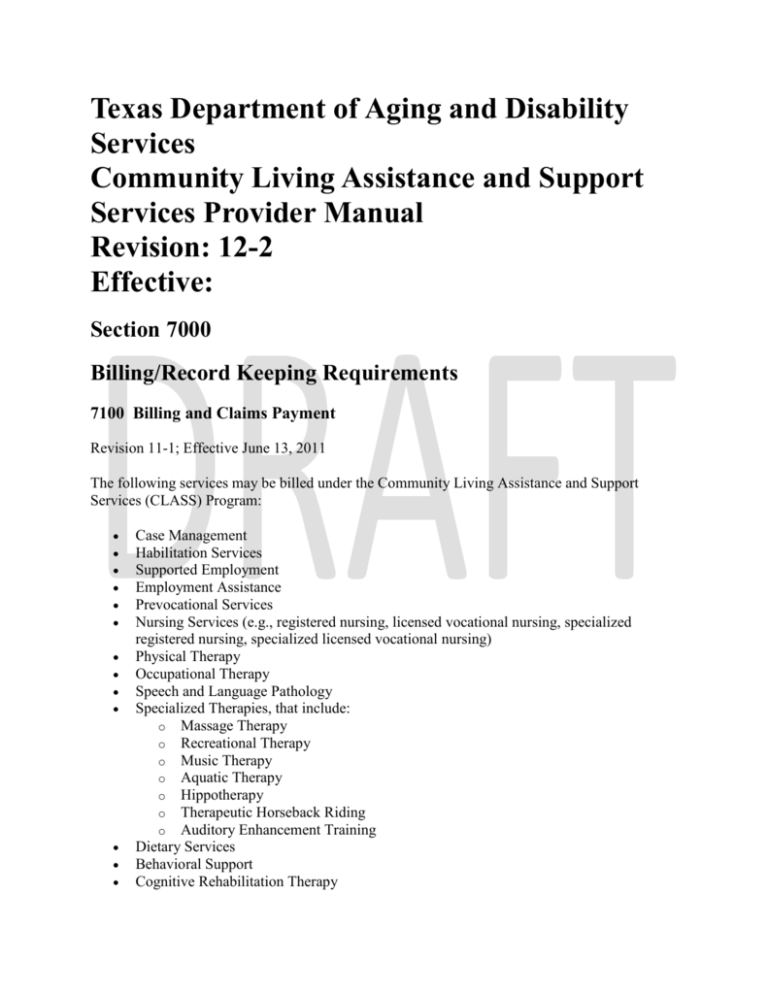 Section 7000 Billing Record Keeping Requirements