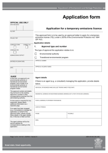 Application for a temporary emissions licence