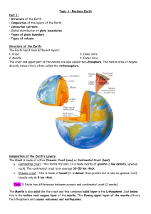 Topic 1: Restless Earth Part 1: • Structure of the Earth • Composition