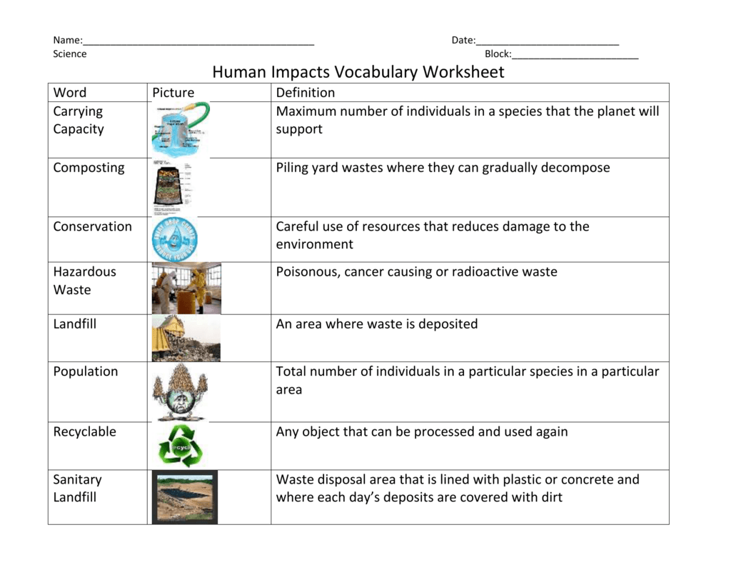 Human Impact On The Environment Worksheet Human Impact On The Environment Part 1 Worksheet 