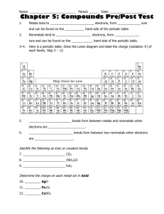 Chemical Bonding Pre Test Answer Key