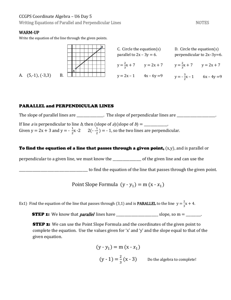 Day 5 Writing Equations Of Parallel And Perpendicular Lines