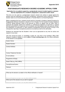 GA10 Postgraduate Research Degree Academic Appeal Form 09