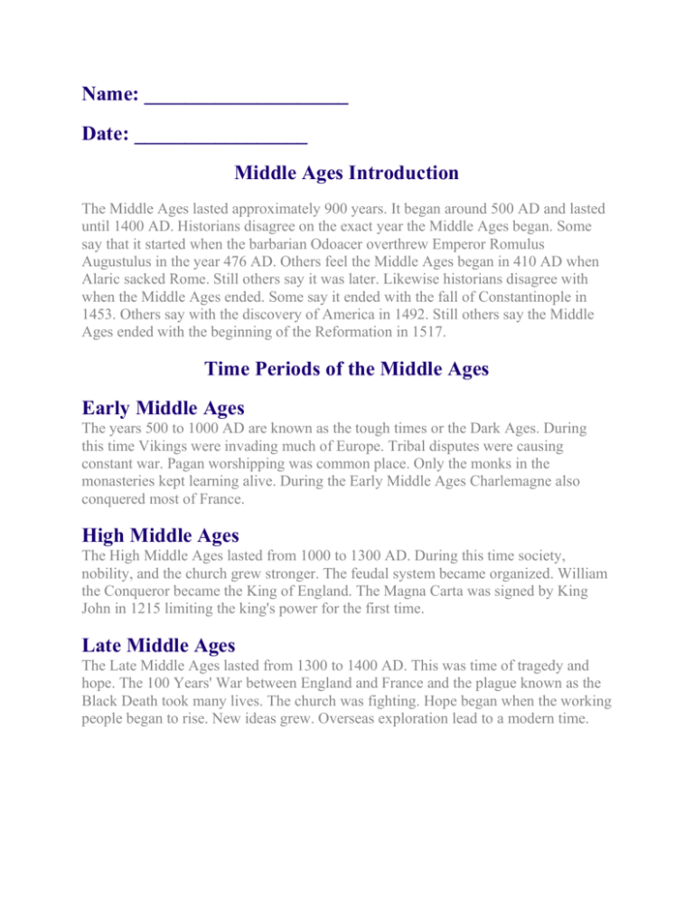 essay topics middle ages