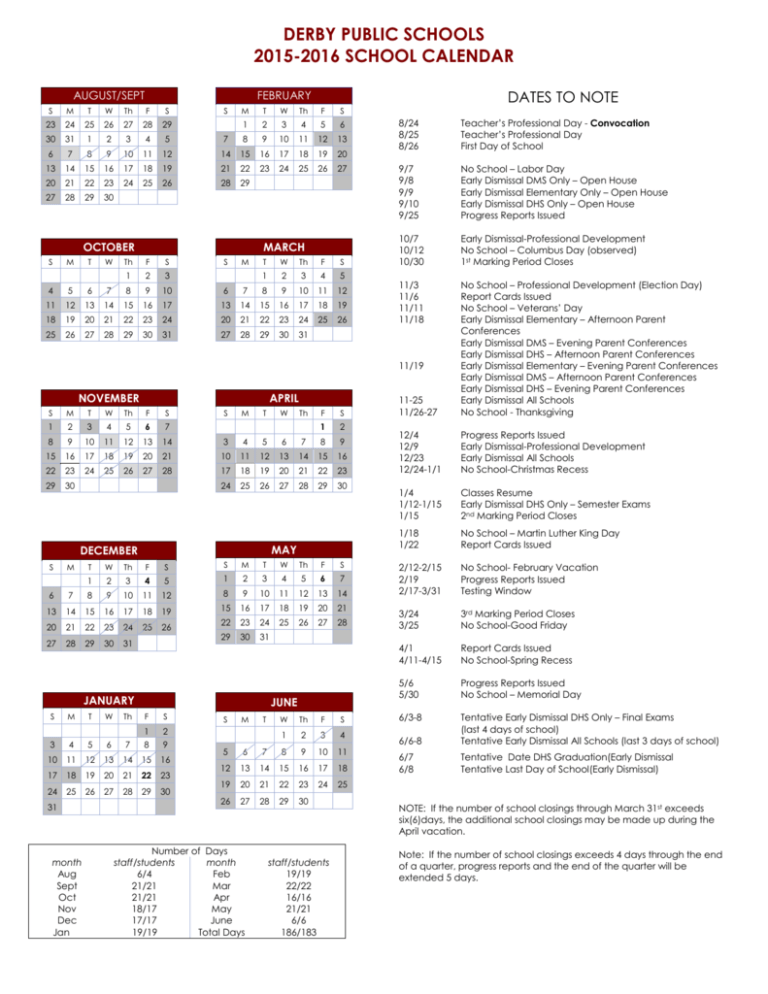2015 2016 District Calendar