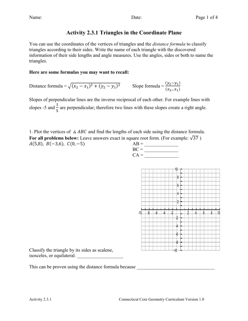 Activity 2 3 1 Triangles In The Coordinate Plane