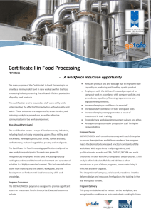 Certificate I in Food Processing - The National Centre for Dairy