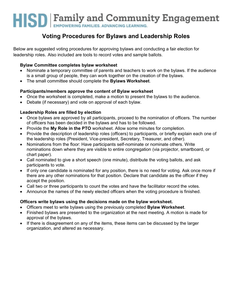Voting Procedures for Bylaws and Leadership Roles