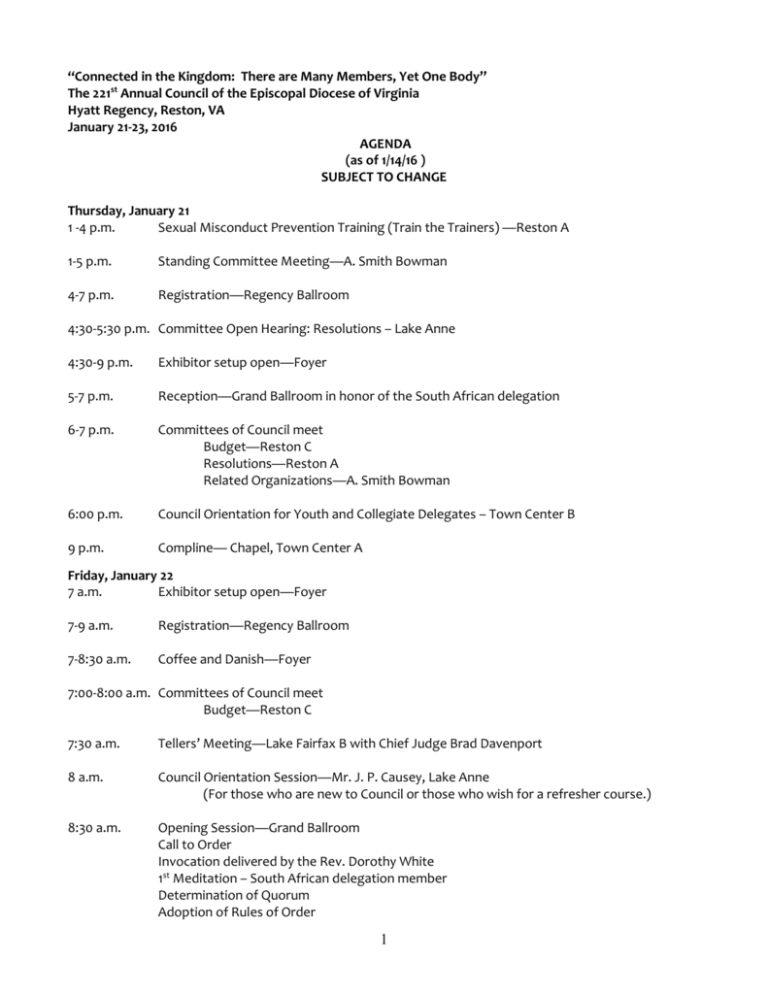 Agenda - Diocese Of Virginia