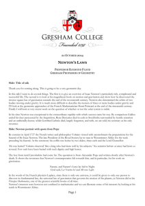Newton`s Laws - Gresham College