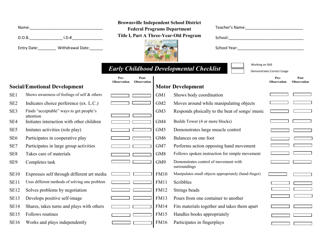 Printable Developmental Checklist PDF