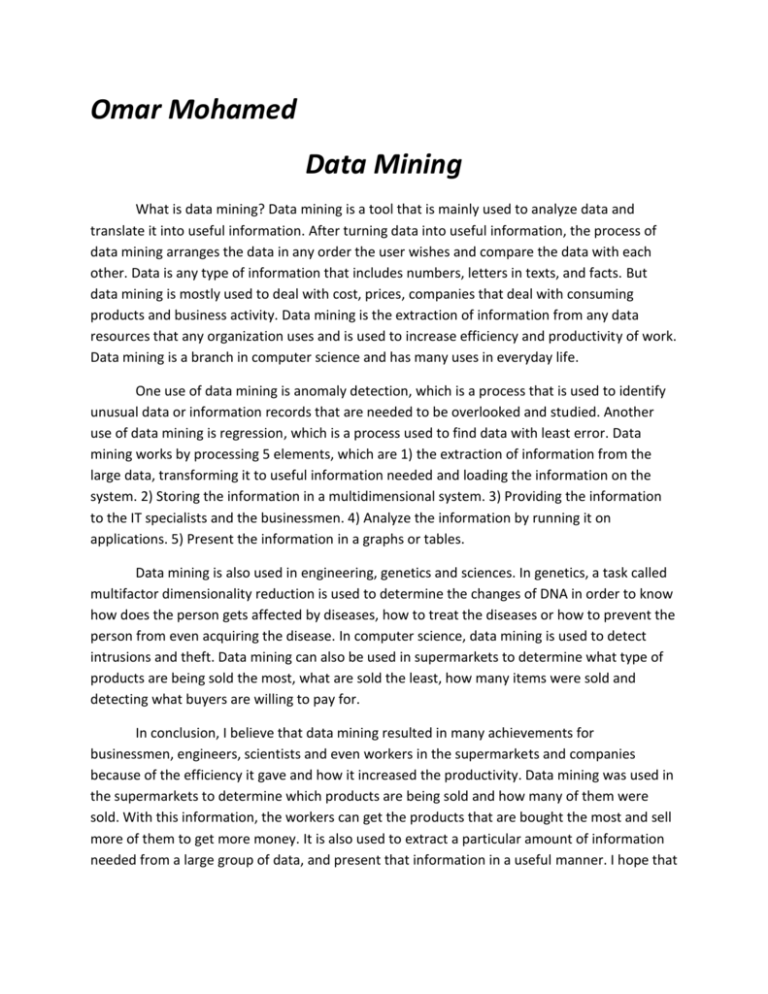 essay on data mining