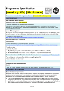 Annex 2: Guidance on completing Programme Specifications