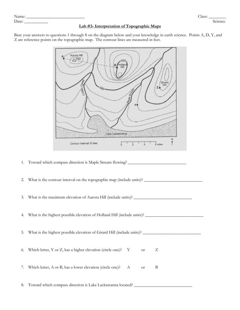 Topographic Map Worksheet