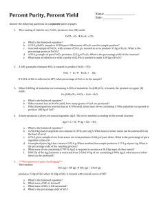 Worksheet - Percent Purity and Percent Yield
