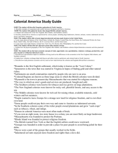 Colonial America Study Guide