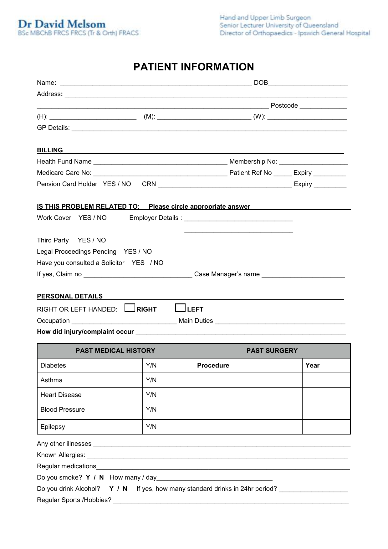 Free Patient Information Form Template