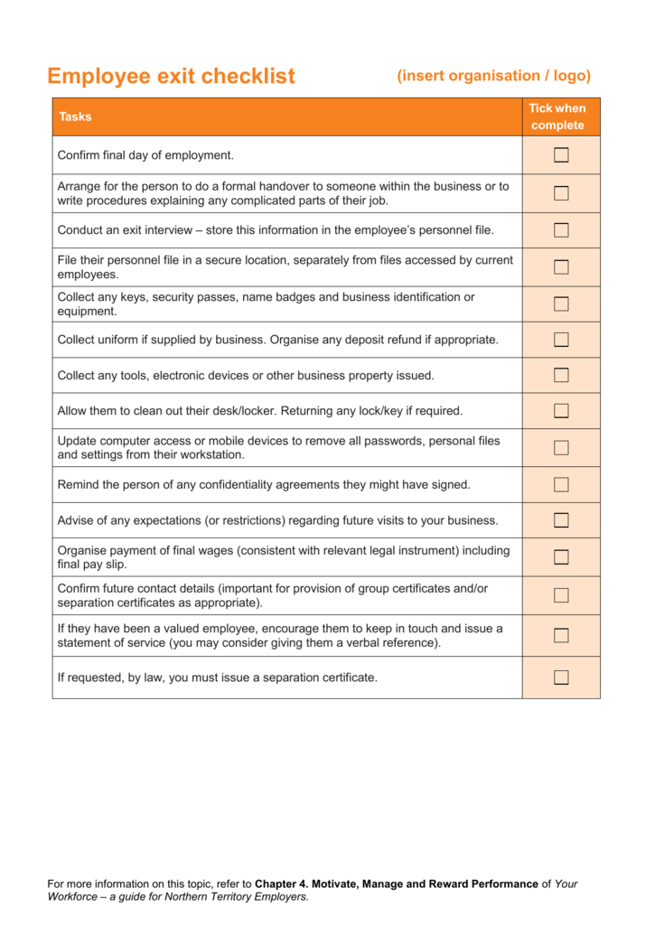 Employee Exit Checklist Template