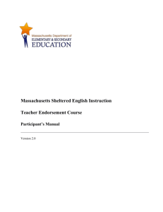 Massachusetts SEI Teacher Endorsement Course, Participant Manual
