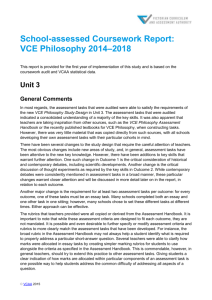 School-assessed Coursework Report: VCE Philosophy 2014*2018