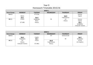 Year 9 Homework timetable 2015