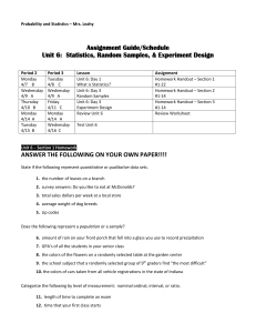 Assignment Guide/Schedule Unit 6: Statistics, Random Samples