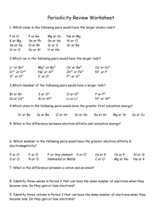 Periodicity Review Worksheet 1. Which atom in the following pairs