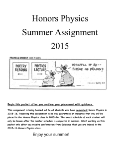 Hons. Physics Summer Assignment 2015