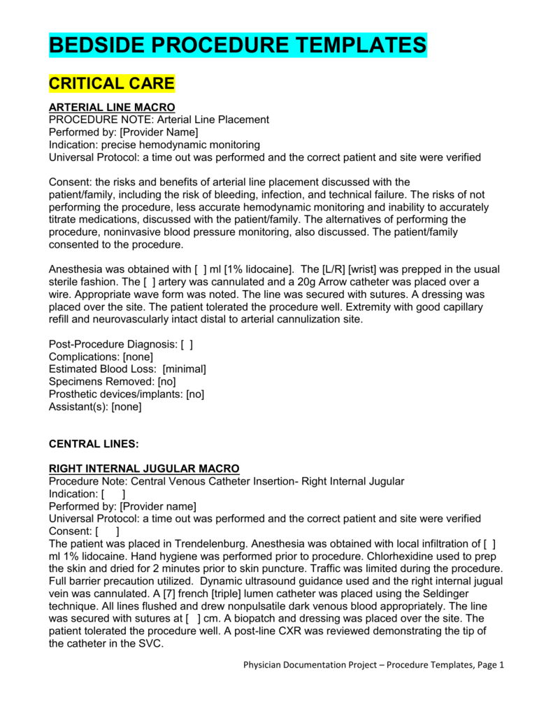 Bedside Procedures Pertaining To Lumbar Puncture Procedure Note Template