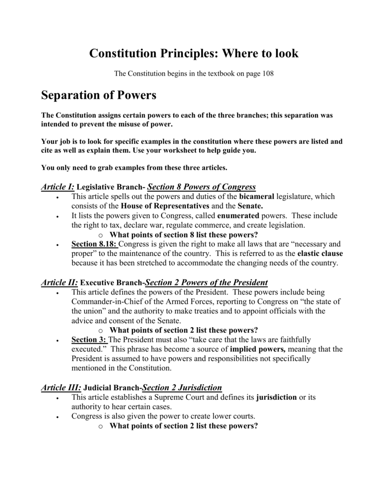 Constitution Principles: Where to look With Regard To Constitutional Principles Worksheet Answers