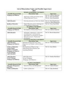 Topics for dissertations and candidates for supervisors