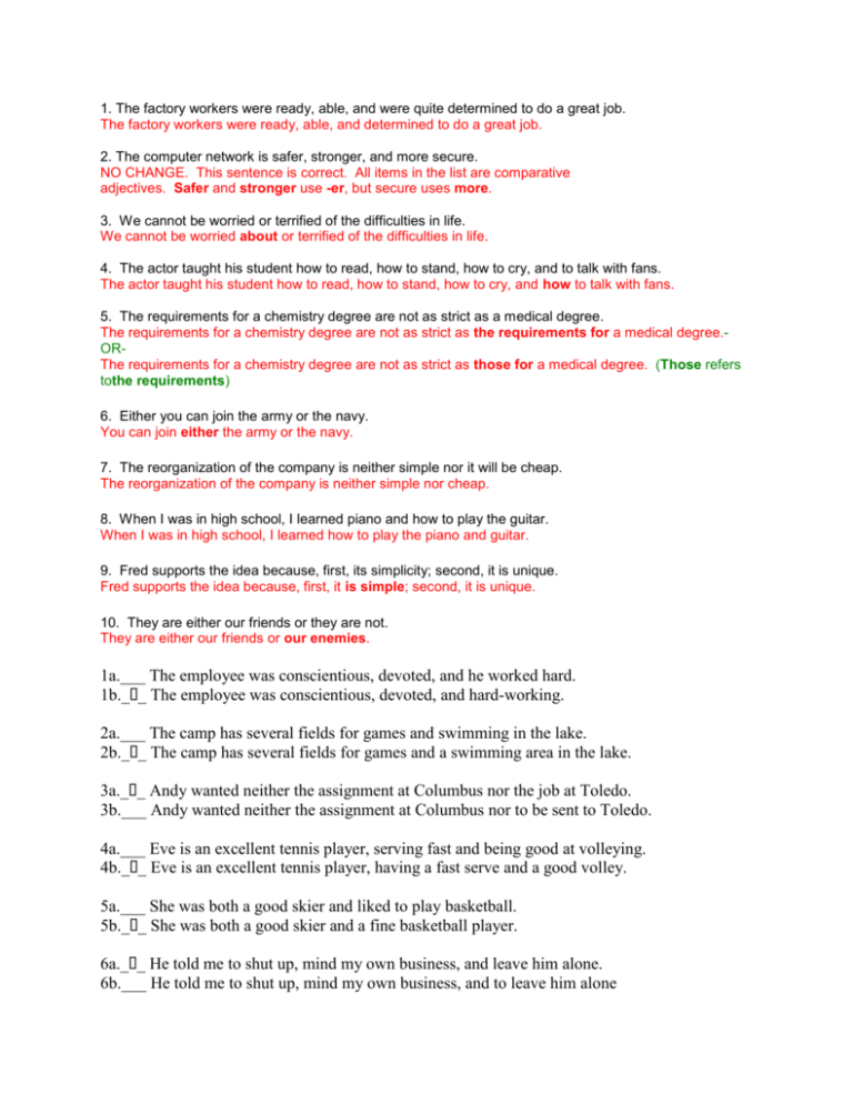 Parallel Structure Worksheet Answers Dhs