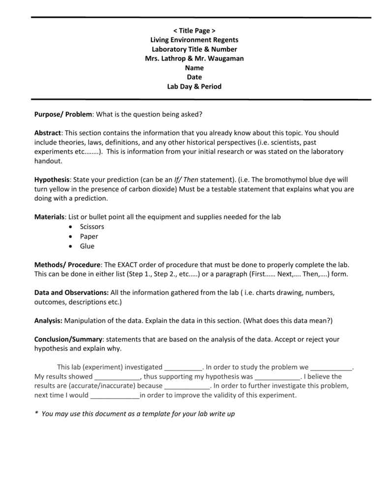 Biology Lab Report Template Intended For Lab Report Conclusion Template