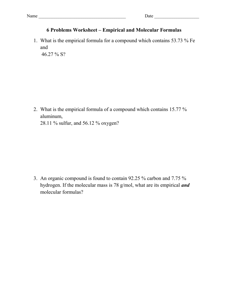 Empirical Formula Practice Problems Worksheet With Answers
