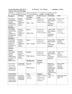 Lesson Plan Date: 8/26-30/13 1st Week of 1st 6 Weeks Schedule: A