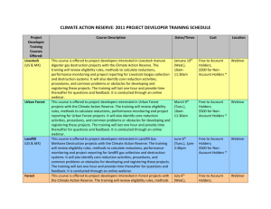 climate action reserve: 2011 project developer training schedule