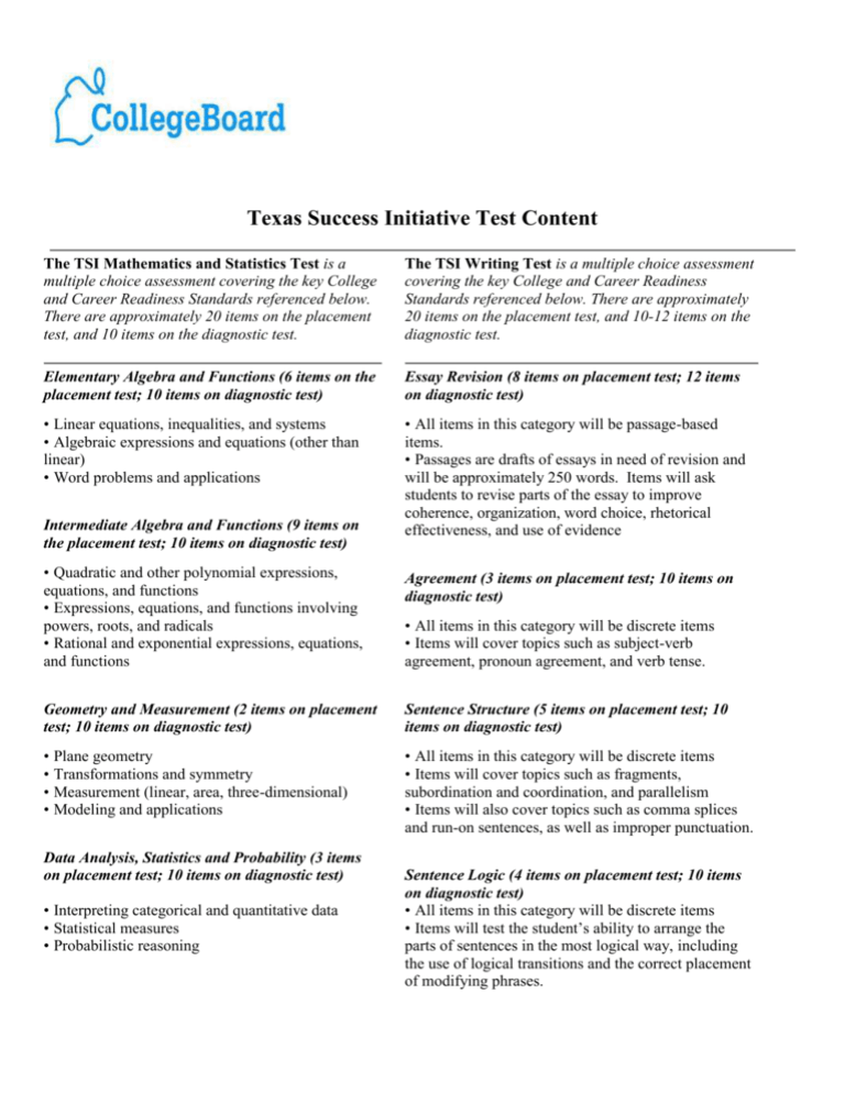 TSI Test Assessment Content