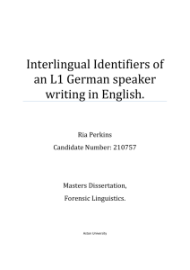 Interlingual Identifiers of an L1 German speaker writing in English