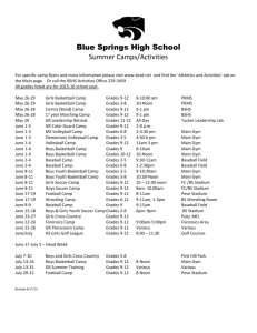 Blue Springs High School Summer Camps/Activities For specific