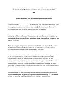Co-sponsorship Agreement between PsychContinuingEd.com, LLC