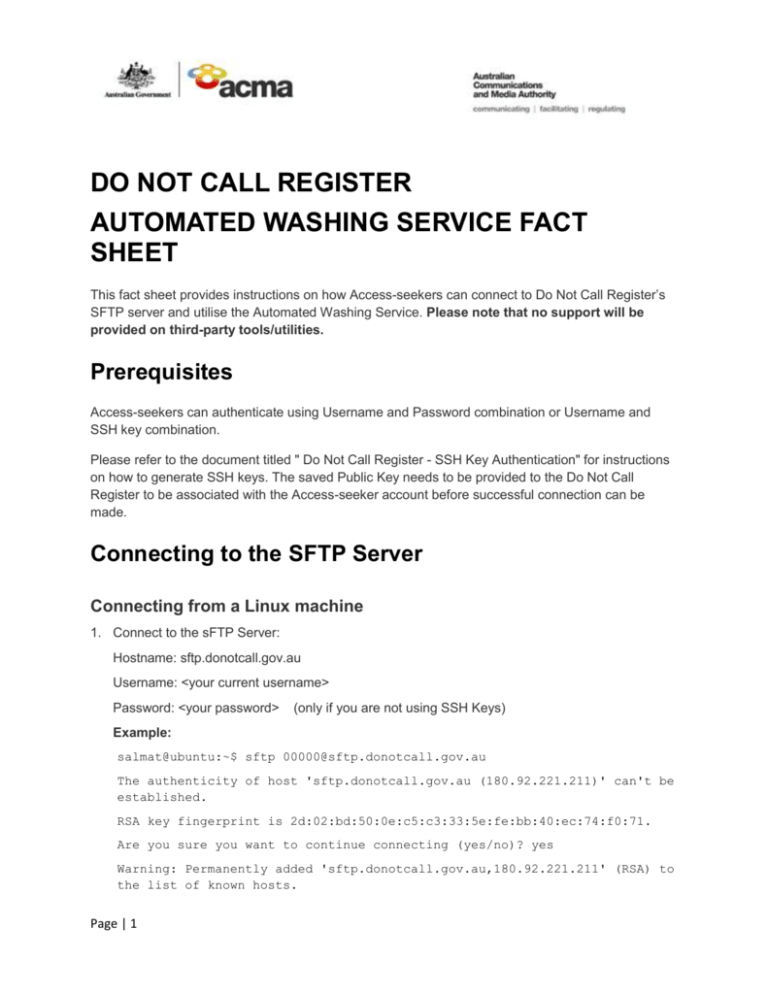 SFTP fact sheet Do Not Call Register