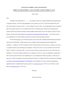 2015-16 Template for an Offer Letter for New Graduate Assistants